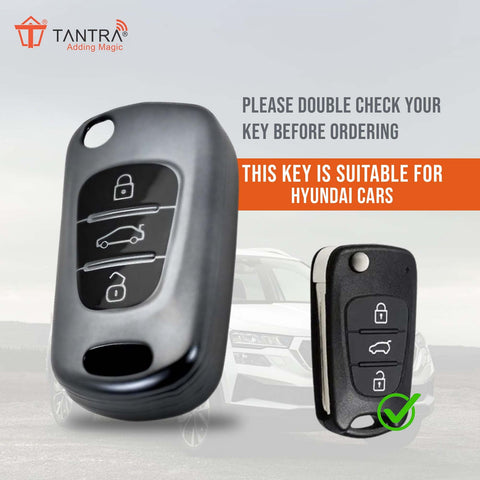 TANTRA TPU Key Cover and Metal Key Chain Compatible With Hyundai Elantra 3 Button Flip Key (Grey)