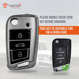 TANTRA TPU Key Cover  Compatible with Skoda & Volkswagen Cars Kylaq | Slavia | Kushaq | Octavia | Virtus | Taigun | Tiguan | T ROC 3  Button Flip Key (Grey)