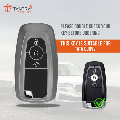 TANTRA TPU Key Cover and Metal Key Chain Compatible With Endeavour | Figo | Aspire | Freestyle Titanium 3 Button Flip Key (Grey)