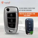 TANTRA TPU Key Cover and Metal Key Chain Compatible with Hyundai Verna 2024 2023 | i20 N line N6 Car 3 Button Flip Key (Grey)