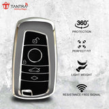 TANTRA TPU Key Cover and Round Key Chain Compatible With BMW X4, X3, 5 Series, 6 Series, 3 Series, 7 Series 4 Button Flip Key (Grey)