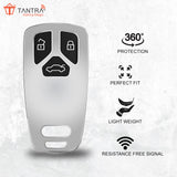 TANTRA TPU Key Cover and Round Key Chain Compatible with Audi Q5, A5, A8, Q7, A4, A6 3 Button Flip Key (Grey)