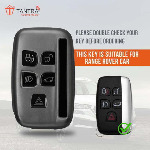 TANTRA TPU Key Cover and Round Key Chain Compatible With Jaguar XF XJ XE F-PACE F-Type Range Rover Evoque Velar Discovery LR4 Land Rover Sport 5 Button Flip Key (Grey)