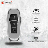 TANTRA TPU Key Cover and Metal Key Chain Compatible with Endeavour  Figo Aspire, Freestyle 3 Button Flip Key (Grey)