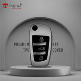 TANTRA TPU Key Cover and Round Key Chain Compatible with  Audi A1 A3 A6 Q2 Q3 Q7 TT TTS R8 S3 S6 RS3 3 Button Flip Key (Grey)