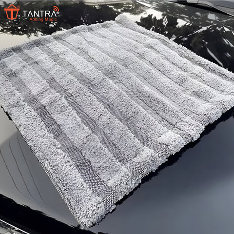 TANTRA Super Absorbent Microfiber Car Towel - 1200 GSM, 40x60 cm, Edgeless Design with Plush Pile, Lint-Free, Grey Twisted Loop Cloth for Drying & Detailing (1 Piece)