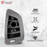 TANTRA TPU Key Cover and Round Key Chain Compatible with BMW X4, X3, 5 Series, 6 Series, 3 Series, 7 Series 3 Button Flip Key (Grey)