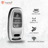 TANTRA TPU Key Cover and Round Key Chain Compatible with Audi A4, A6, A8L, Q5, A5, A7, A8, S5, S7 3 Button Flip Key (Grey)