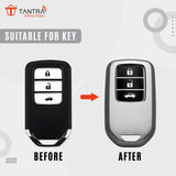 TANTRA TPU Key Cover and Metal Keychain Compatible for Honda City, Civic, Jazz, Amaze, CR-V, BR-v, WR-V with 3 Button Smart Key (Grey)