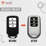 TANTRA TPU Key Cover and Round Keychain Compatible for Honda City, Civic, Jazz, Amaze, CR-V, BR-v, WR-V with 3 Button Smart Key (Grey)