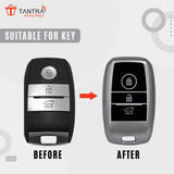 TANTRA TPU Key Cover and Metal Keychain Compatible for Kia Sonet | Carens | Seltos 3 Button Smart Key (Grey Pack of 2)