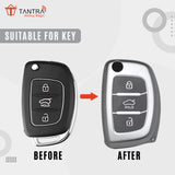 TANTRA TPU Key Cover and Round Keychain Compatible for Hyundai i 20, Xcent,Verna Flude 3 Button Flip Smart Key Cover Grey