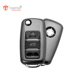 TANTRA Premium TPU Key Cover and Round Key Chain Compatible With Skoda & Volkswagen 3 Button Flip Key | Compatible with Polo, Vento, Jetta, Ameo, Passat, Rapid, Laura, Superb, Octavia, Fabia & Yeti | Full Protection Soft TPU Case | Grey