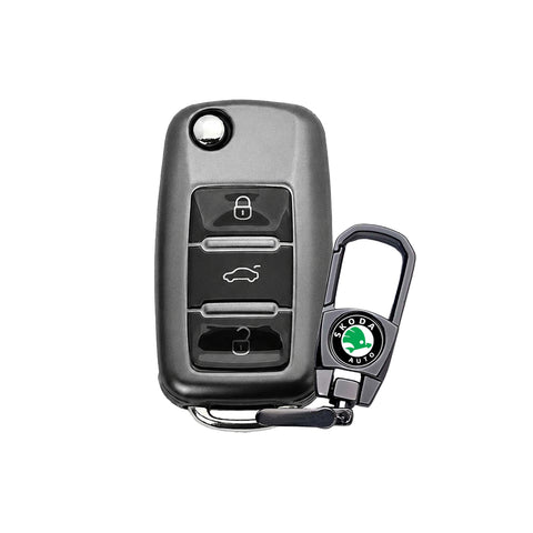 TANTRA Premium TPU Key Cover and Metal Key Chain Compatible With Skoda & Volkswagen 3 Button Flip Key | Compatible with Polo, Vento, Jetta, Ameo, Passat, Rapid, Laura, Superb, Octavia, Fabia & Yeti | Full Protection Soft TPU Case | Grey