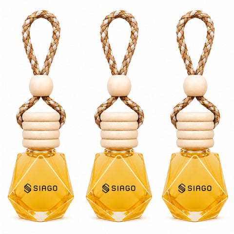 TANTRA Car Perfume Hanging Pod | Lemon Fragrance | Pack of 3 | Premium Hanging Car Air Freshener | Natural Essential Fragrance Oils | Glass Bottle with Wooden Diffuser Lid | Lasts Up to 60 Days