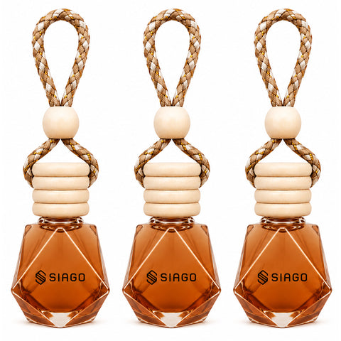TANTRA Car Perfume Hanging Pod | Chandan Fragrance | Pack of 3 | Premium Hanging Car Air Freshener | Natural Essential Fragrance Oils | Glass Bottle with Wooden Diffuser Lid | Lasts Up to 60 Days