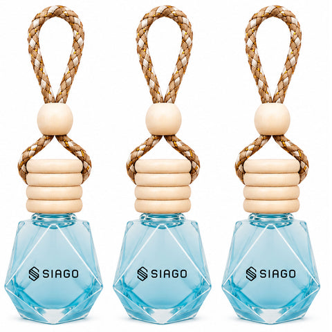 TANTRA Car Perfume Hanging Pod | Aqua Fragrance | Pack of 3 | Premium Hanging Car Air Freshener | Natural Essential Fragrance Oils | Glass Bottle with Wooden Diffuser Lid | Lasts Up to 60 Days