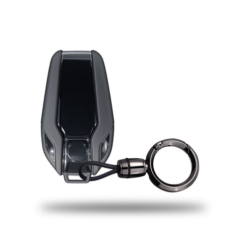 TANTRA TPU Key Cover and Round Key Chain Compatible with BMW Display LCD G30/G31 GT G32 G11 G12 528Li 530Li X3 X4 X5 X7 G07 G05 750Li 760Li 730Li Protective Key Case Key Fob 3 Buttons (Grey)