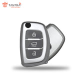 TANTRA TPU Key Cover and Metal Keychain Compatible for Hyundai i 20, Xcent,Verna Flude 3 Button Flip Smart Key Cover Grey