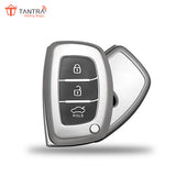 TANTRA TPU Key Cover and Metal Keychain Compatible for Hyundai Aura Elantra I.10 Grand Nios I.20 Elite Verna 4S Creta I.10 Grand I.20 Activa Tucson Xcent 3 Button Smart Key (Grey Pack of 2)