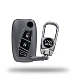TANTRA TPU Key Cover and Metal Key Chain Compatible with Fiat Linea, Punto & Avventura | 3 Button Flip Key Fob Protector | Soft Durable TPU Key Case | Scratch Resistant Car Key Cover | Grey