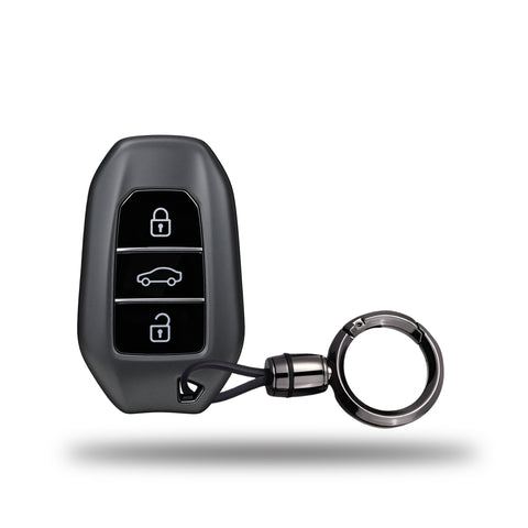 TANTRA TPU Key Cover and Round Key Chain Compatible with Citroen C5 Air Cross, 3 Button Smart Remote Key Case | Durable Key Protector | Premium Soft TPU Key Fob Cover | Grey
