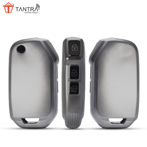 TANTRA TPU Key Cover and Round Key Chain Compatible With Kia Seltos 2023 2024 HTE 3 Button Flip Key (Grey)