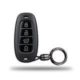 TANTRA TPU Key Cover and Round Key Chain Compatible with Hyundai Tucson Creta i20 Asta Venue Verna Elantra 4 Button Flip Key | Durable Key Protector | Soft TPU Key Fob Cover | Grey