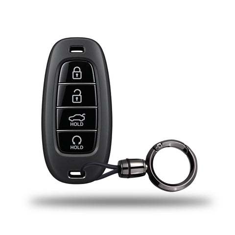 TANTRA TPU Key Cover and Round Key Chain Compatible with Hyundai Tucson Creta i20 Asta Venue Verna Elantra 4 Button Flip Key | Durable Key Protector | Soft TPU Key Fob Cover | Grey