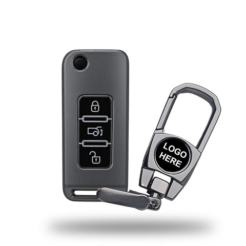 TANTRA TPU Key Cover and Metal Key Chain Compatible with Mahindra XUV500 3 Button Flip Key | Durable Key Protector | Soft TPU Key Fob Cover | Grey