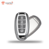 TANTRA TPU Key Cover and Metal Keychain Compatible for Hyundai Verna 2023 Car 4 Button Smart Key (Grey Pack of 1)