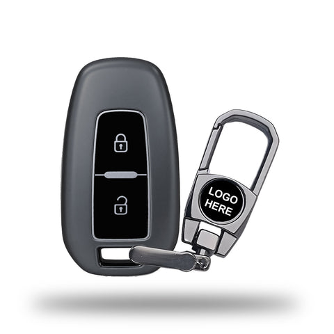TANTRA TPU Key Cover and Metal Key Chain Compatible with Tata Indica Vista, Indigo Manza 2 Button Key | Soft Protective Key Fob Case | Durable Scratch Resistant Key Protector | Grey