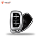 TANTRA TPU Key Cover and Metal Keychain Compatible for Hyundai Alcazar and Creta 2021 2022 & 2023 Car 4 Button Smart Key Grey