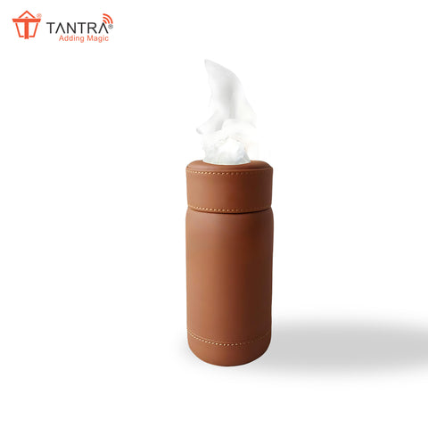 TANTRA Car Tissue Paper Holder, Cylinder Tissue Box, PU Leather Round Tissues Container Fit for Car Van Bathroom Office Use, Car Cup Holder Car Tissues Box Car Tissue Holder Car Tissue Tube