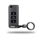 TANTRA TPU Key Cover and Round Key Chain Compatible with Mahindra XUV500 3 Button Flip Key | Durable Key Protector | Soft TPU Key Fob Cover | Grey