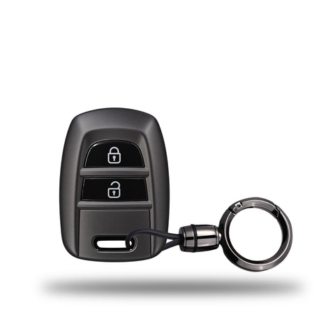 TANTRA TPU Key Cover and Round Key Chain Compatible with Hyundai Santro, Eon, i10 Grand 2 Button Flip Key | Durable Key Protector | Premium Soft TPU Key Fob Cover | Grey