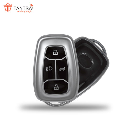 TANTRA TPU Key Cover and Metal Keychain Compatible for Tata Nexon | Harrier | Safari | Altroz | Tigor | EV | Punch | Tiago EV Electric 4 Button Smart Key (Grey Pack of 1)