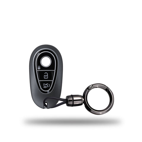 TANTRA TPU Key Cover and Round Key Chain Compatible with Mercedes Benz Key Shell Protector for 2020-2022 S-Class C-Class 3 Button Smart Key Cover (Grey)