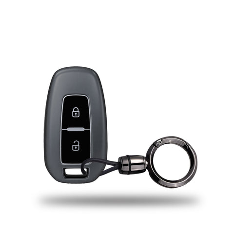TANTRA TPU Key Cover and Round Key Chain Compatible with Tata Indica Vista, Indigo Manza 2 Button Key | Soft Protective Key Fob Case | Durable Scratch Resistant Key Protector | Grey