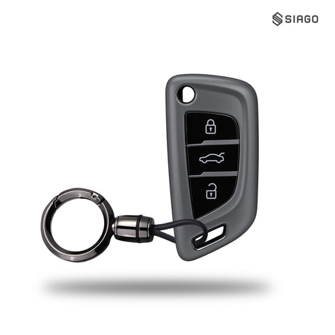 TANTRA TPU Key Cover and Round Key Chain Compatible with Audi Xhorse / Keydiy KD B29 Model Universal Remote Flip Key, 3 Button Smart Key Cover, Protective (Grey)