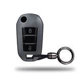 TANTRA TPU Key Cover and Round Key Chain Compatible with Citroen C3, Basalt, Aircross 2 Button Flip Key | Durable Key Protector | Premium Soft TPU Key Fob Cover | Grey