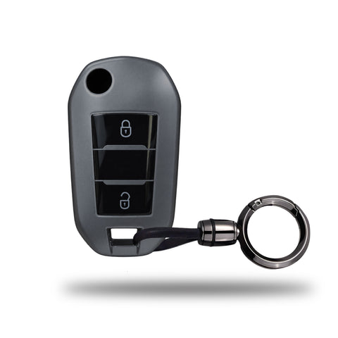 TANTRA TPU Key Cover and Round Key Chain Compatible with Citroen C3, Basalt, Aircross 2 Button Flip Key | Durable Key Protector | Premium Soft TPU Key Fob Cover | Grey