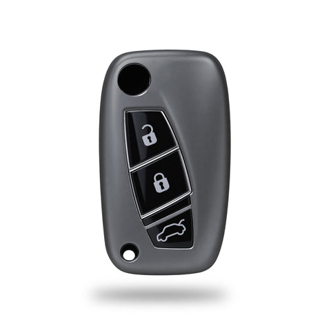TANTRA TPU Key Cover Compatible with Fiat Linea, Punto & Avventura | 3 Button Flip Key Fob Protector | Soft Durable TPU Key Case | Scratch Resistant Car Key Cover | Grey