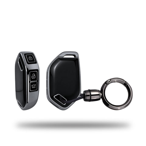 TANTRA TPU Key Cover and Round Key Chain Compatible with Kia Syros, Seltos, EV6, EV9, 4 Button Smart Remote Key Case | Durable Key Protector | Premium Soft TPU Key Fob Cover | Grey