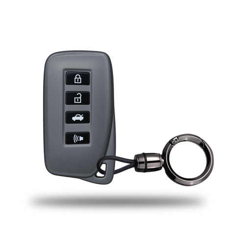 TANTRA TPU Key Cover and Round Key Chain Compatible with Lexus ES GS IS LX NX RX RC RC-F RX450h, 4 Button Flip Key, Durable Key Protector, Premium Soft TPU Key Fob Cover, Grey