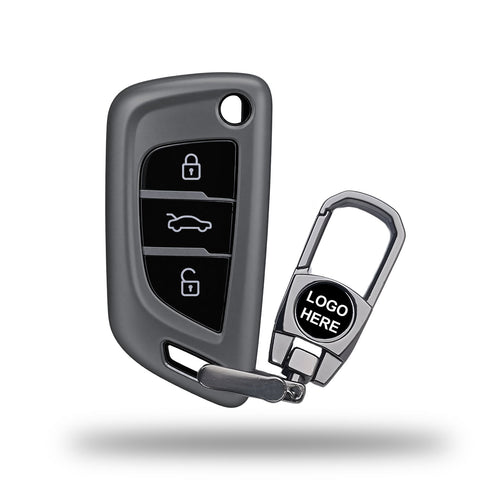 TANTRA TPU Key Cover and Metal Key Chain Compatible with Audi Xhorse / Keydiy KD B29 Model Universal Remote Flip Key, 3 Button Smart Key Cover, Protective (Grey)