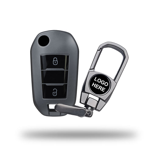 TANTRA TPU Key Cover and Metal Key Chain Compatible with Citroen C3, Basalt, Aircross 2 Button Flip Key | Durable Key Protector | Premium Soft TPU Key Fob Cover | Grey