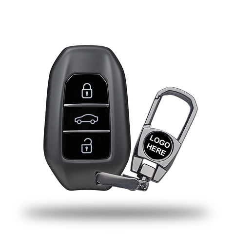 TANTRA TPU Key Cover and Metal Key Chain Compatible with Citroen C5 Air Cross, 3 Button Smart Remote Key Case | Durable Key Protector | Premium Soft TPU Key Fob Cover | Grey