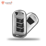 TANTRA TPU Key Cover and Metal Keychain Compatible for Mahindra Scorpio 2019+| Bolero 2020+ XUV 300 | Marazzo | XUV 700 | XUV 400 ev | Bolero | Thar 2020+ 3 Button Flip Key (Grey Pack of 1)