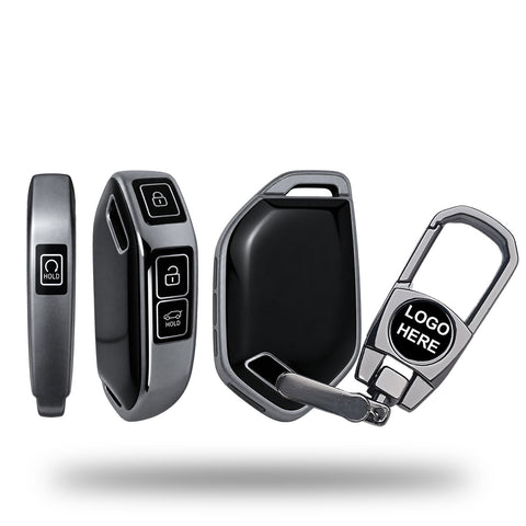 TANTRA TPU Key Cover and Metal Key Chain Compatible with Kia Syros, Seltos, EV6, EV9, 4 Button Smart Remote Key Case | Durable Key Protector | Premium Soft TPU Key Fob Cover | Grey